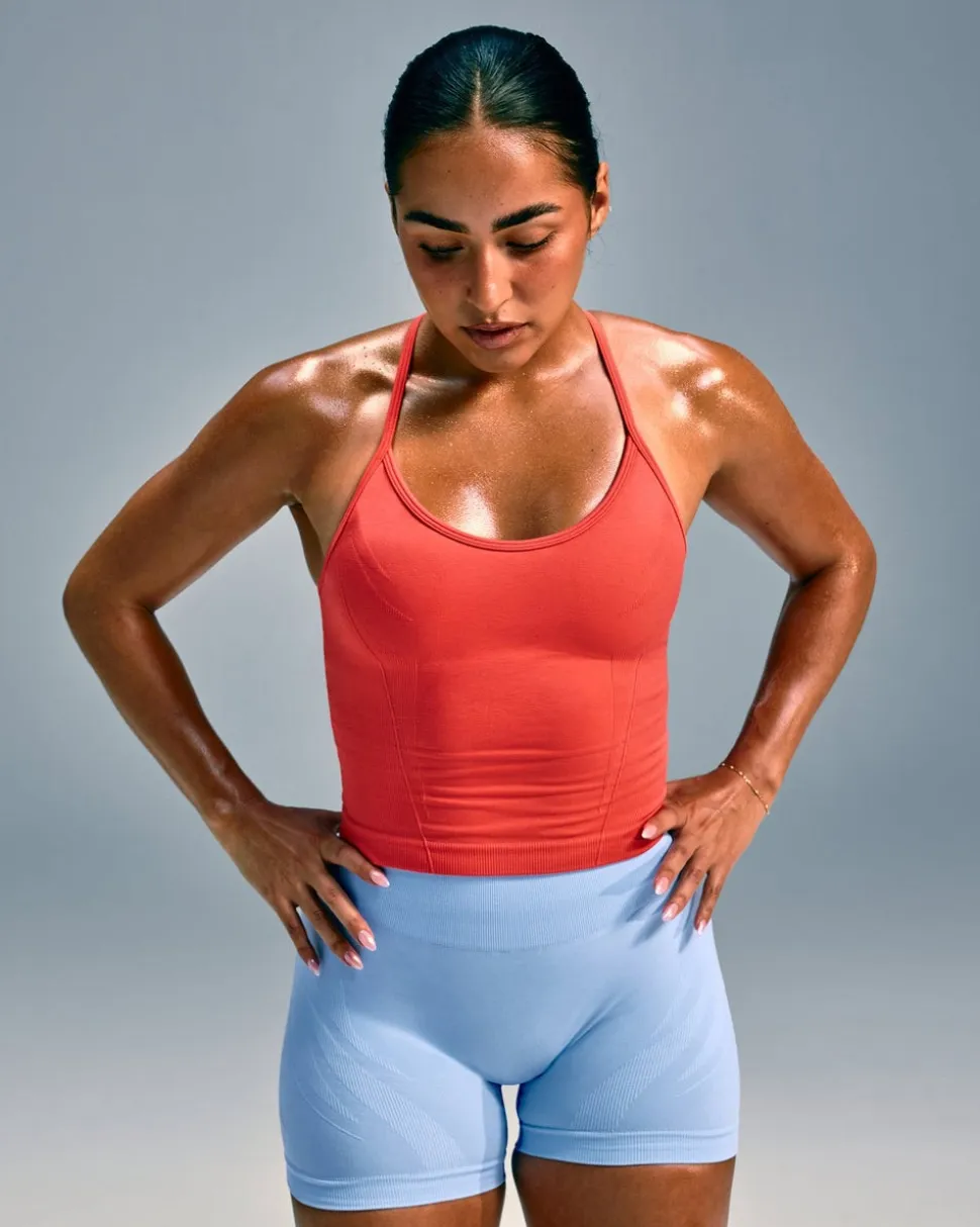 EnhanceLift™ Seamless Strappy Racer Vest with Built in Bra Shelf with Grey Logo