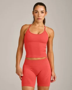 EnhanceLift™ Seamless Strappy Racer Vest with Built in Bra Shelf with Grey Logo