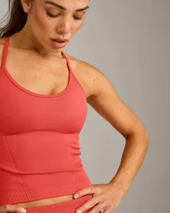 EnhanceLift™ Seamless Strappy Racer Vest with Built in Bra Shelf with Grey Logo