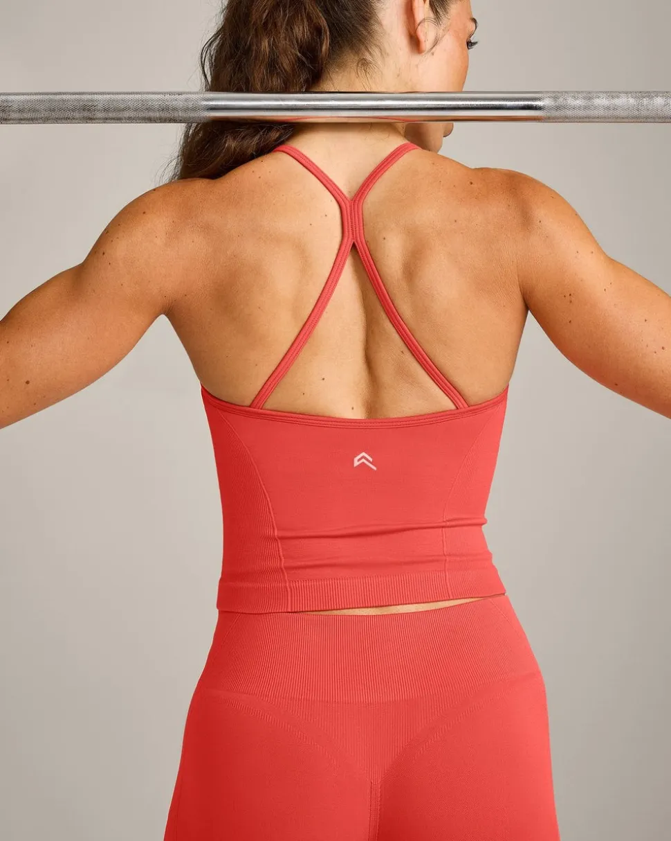 EnhanceLift™ Seamless Strappy Racer Vest with Built in Bra Shelf with Grey Logo