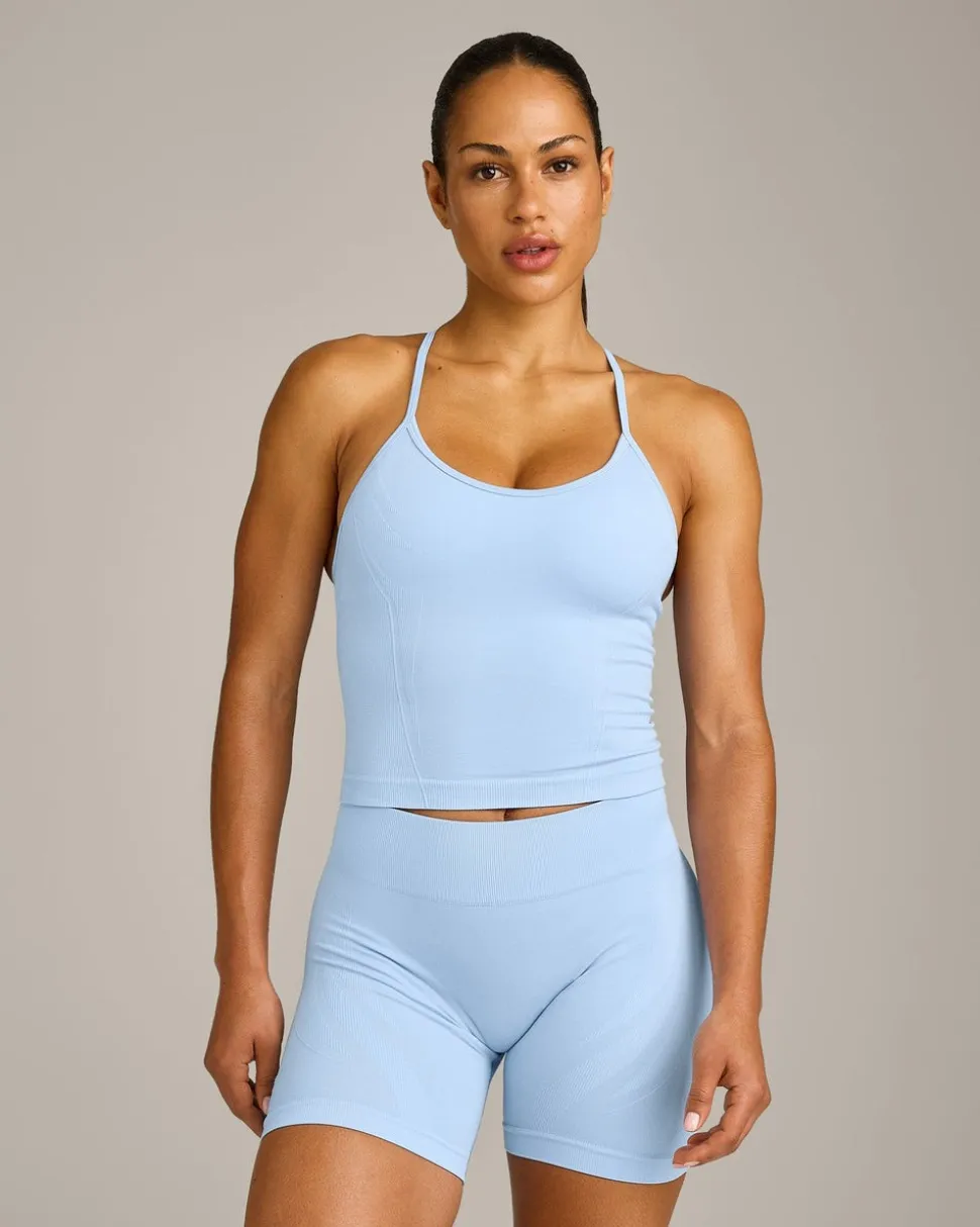 EnhanceLift™ Seamless Strappy Racer Vest with Built in Bra Shelf with Grey Logo