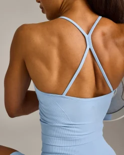 EnhanceLift™ Seamless Strappy Racer Vest with Built in Bra Shelf with Grey Logo