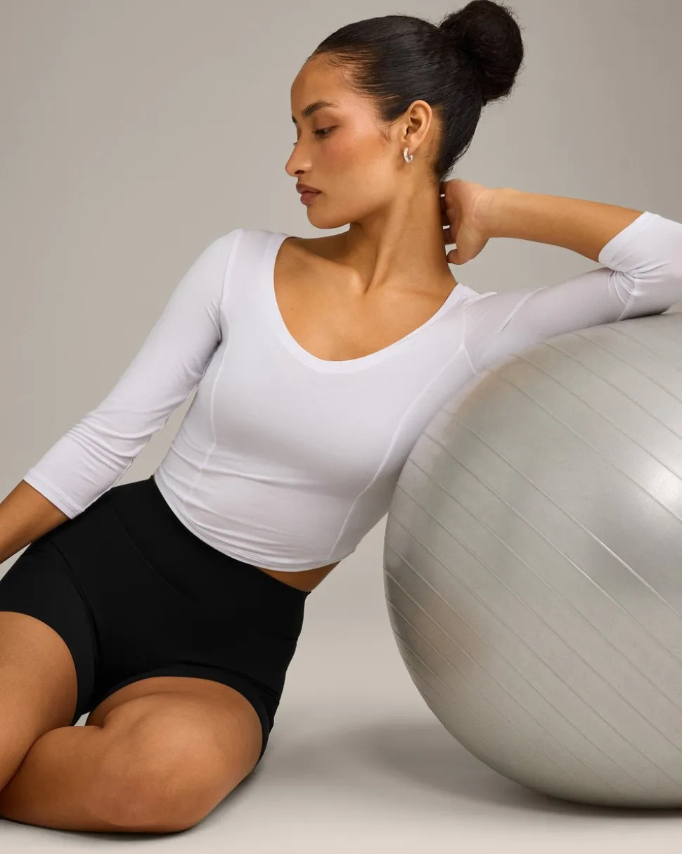 Mellow™ Motion Wide V Neck 3/4 Length Sleeve Mid Top