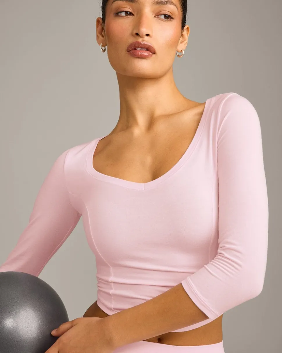 Mellow™ Motion Wide V Neck 3/4 Length Sleeve Mid Top
