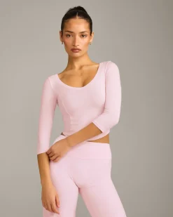 Mellow™ Motion Wide V Neck 3/4 Length Sleeve Mid Top