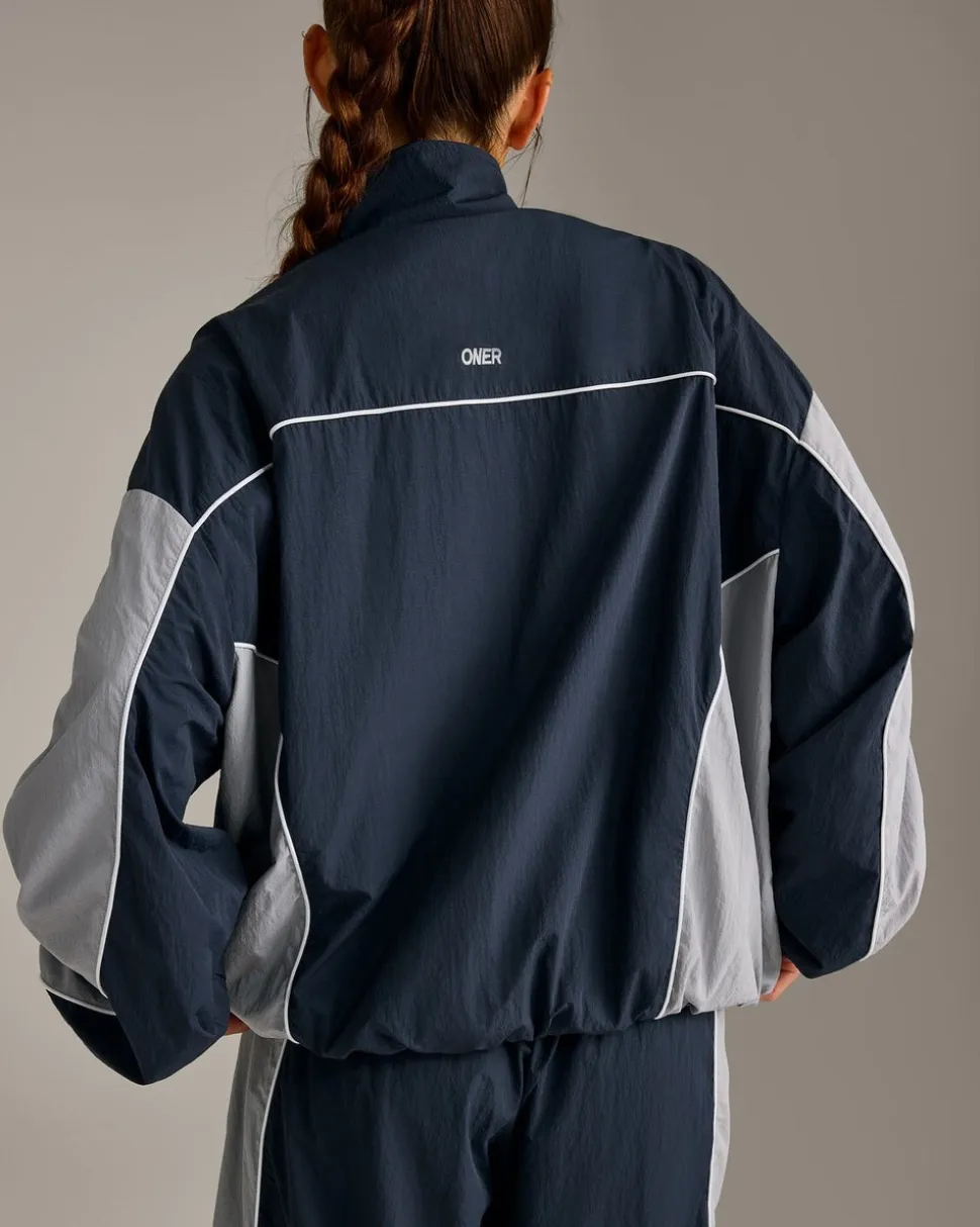 Oversized Contrast Piped Woven Track Jacket