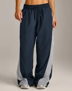 Oversized Contrast Piped Woven Straight Leg Track Bottoms