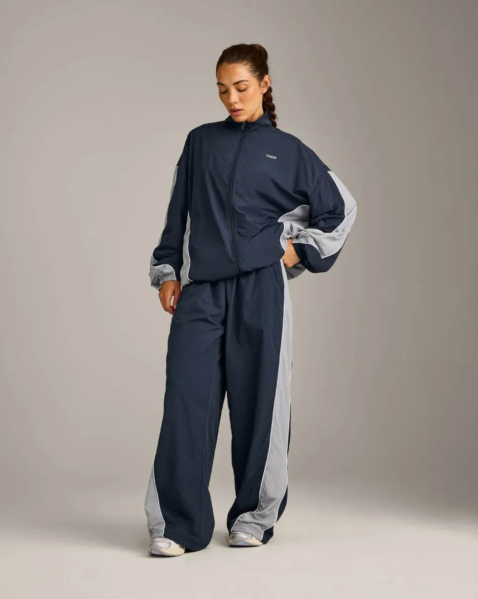 Oversized Contrast Piped Woven Straight Leg Track Bottoms