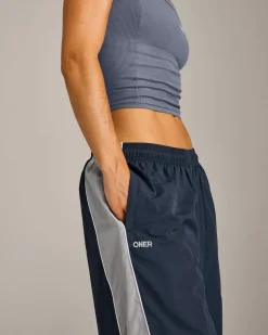 Oversized Contrast Piped Woven Straight Leg Track Bottoms