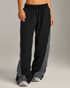 Oversized Contrast Piped Woven Straight Leg Track Bottoms