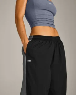 Oversized Contrast Piped Woven Straight Leg Track Bottoms
