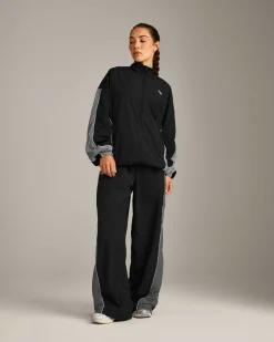 Oversized Contrast Piped Woven Straight Leg Track Bottoms