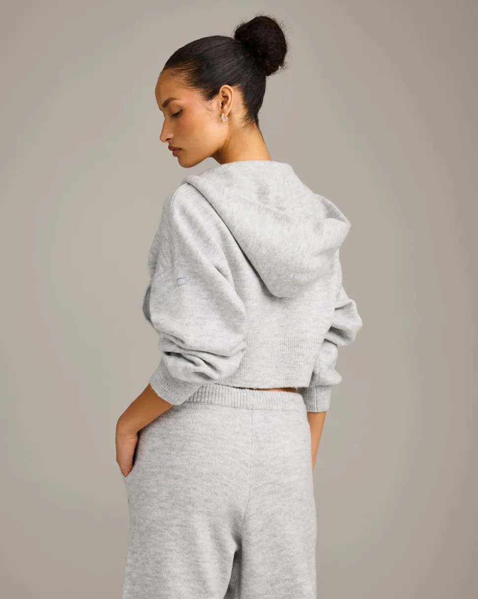 Oversized Knit Zip Through Mid Hoodie