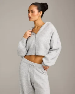 Oversized Knit Zip Through Mid Hoodie