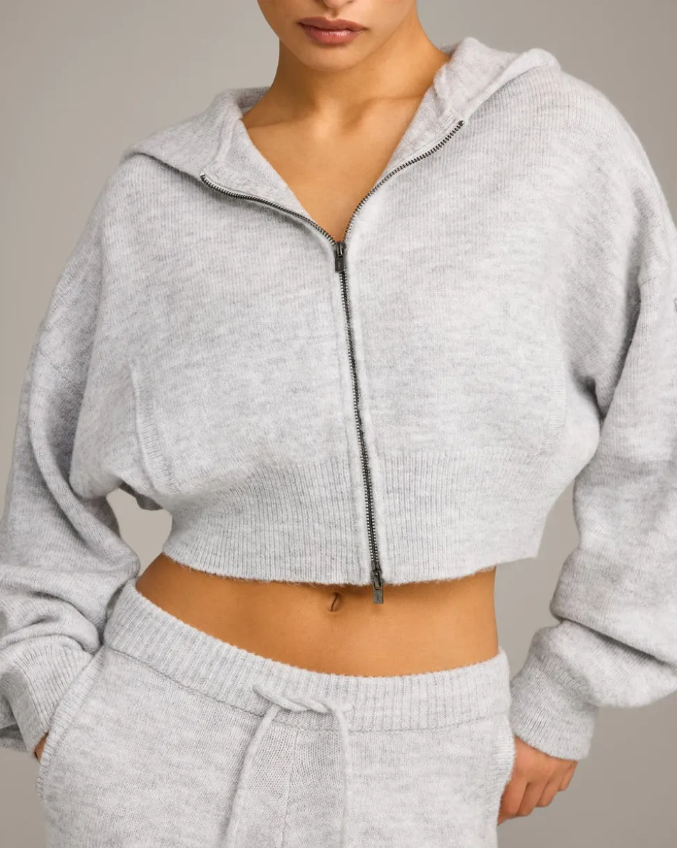 Oversized Knit Zip Through Mid Hoodie