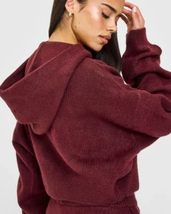 Oversized Knit Zip Through Mid Hoodie