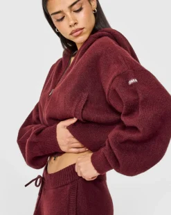 Oversized Knit Zip Through Mid Hoodie