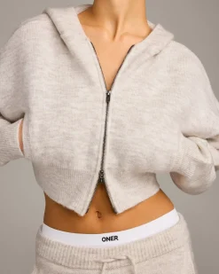 Oversized Knit Zip Through Mid Hoodie