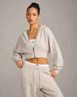 Oversized Knit Zip Through Mid Hoodie
