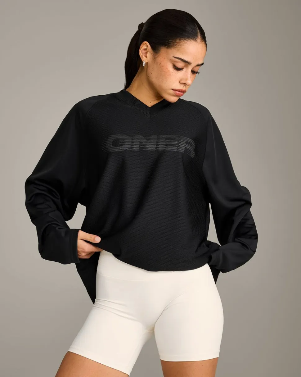 Oversized V Neck Long Sleeve T-Shirt with Oner Graphic