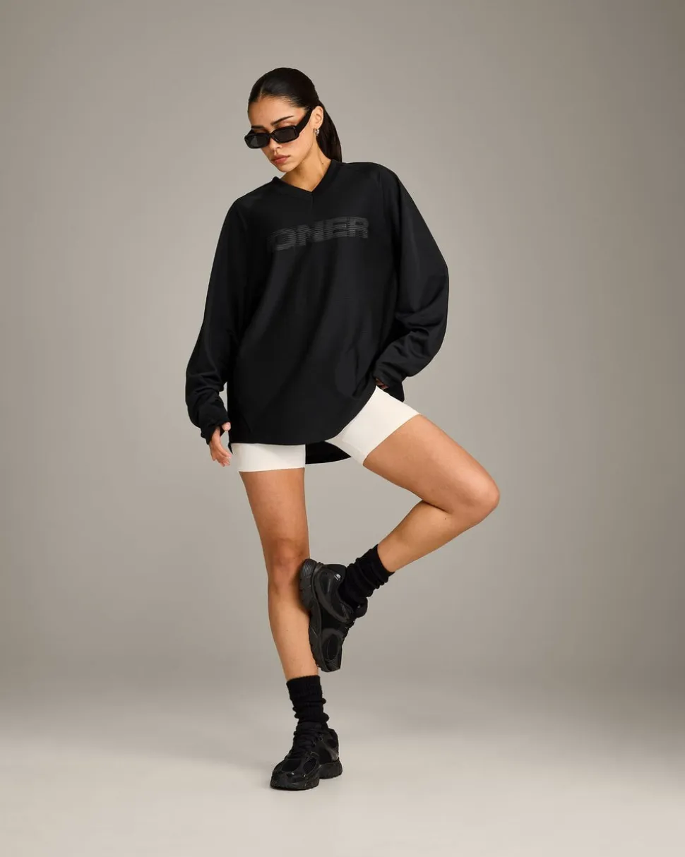 Oversized V Neck Long Sleeve T-Shirt with Oner Graphic