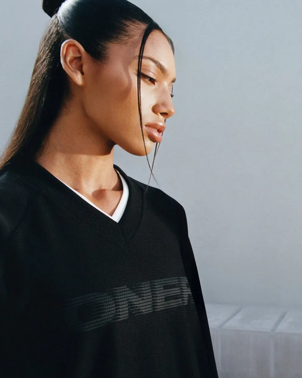 Oversized V Neck Long Sleeve T-Shirt with Oner Graphic
