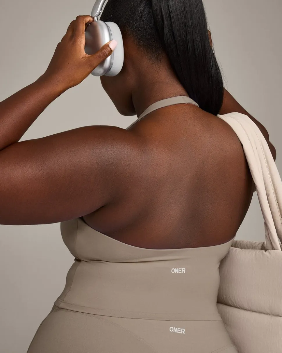 SoftMotion™ Halter Neck Mid Vest with Built in Bra Shelf with Grey Logo