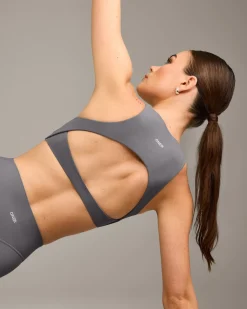 SoftMotion™ High Neck Sports Bra with Grey Logo