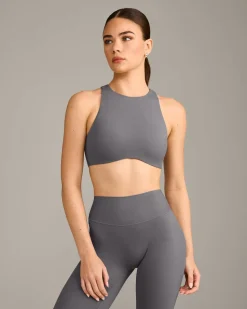 SoftMotion™ High Neck Sports Bra with Grey Logo