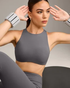 SoftMotion™ High Neck Sports Bra with Grey Logo
