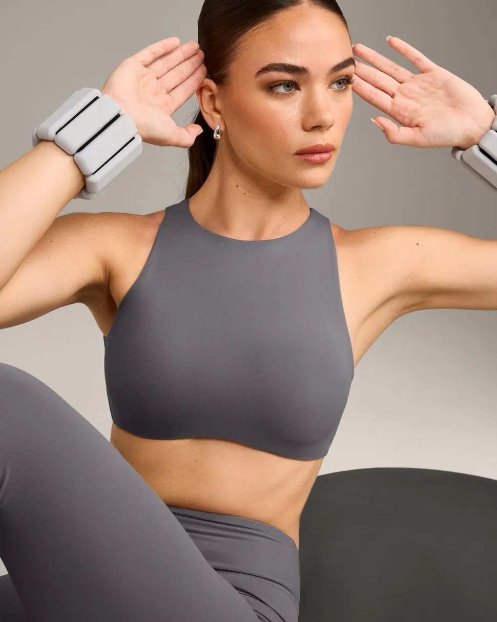 SoftMotion™ High Neck Sports Bra with Grey Logo