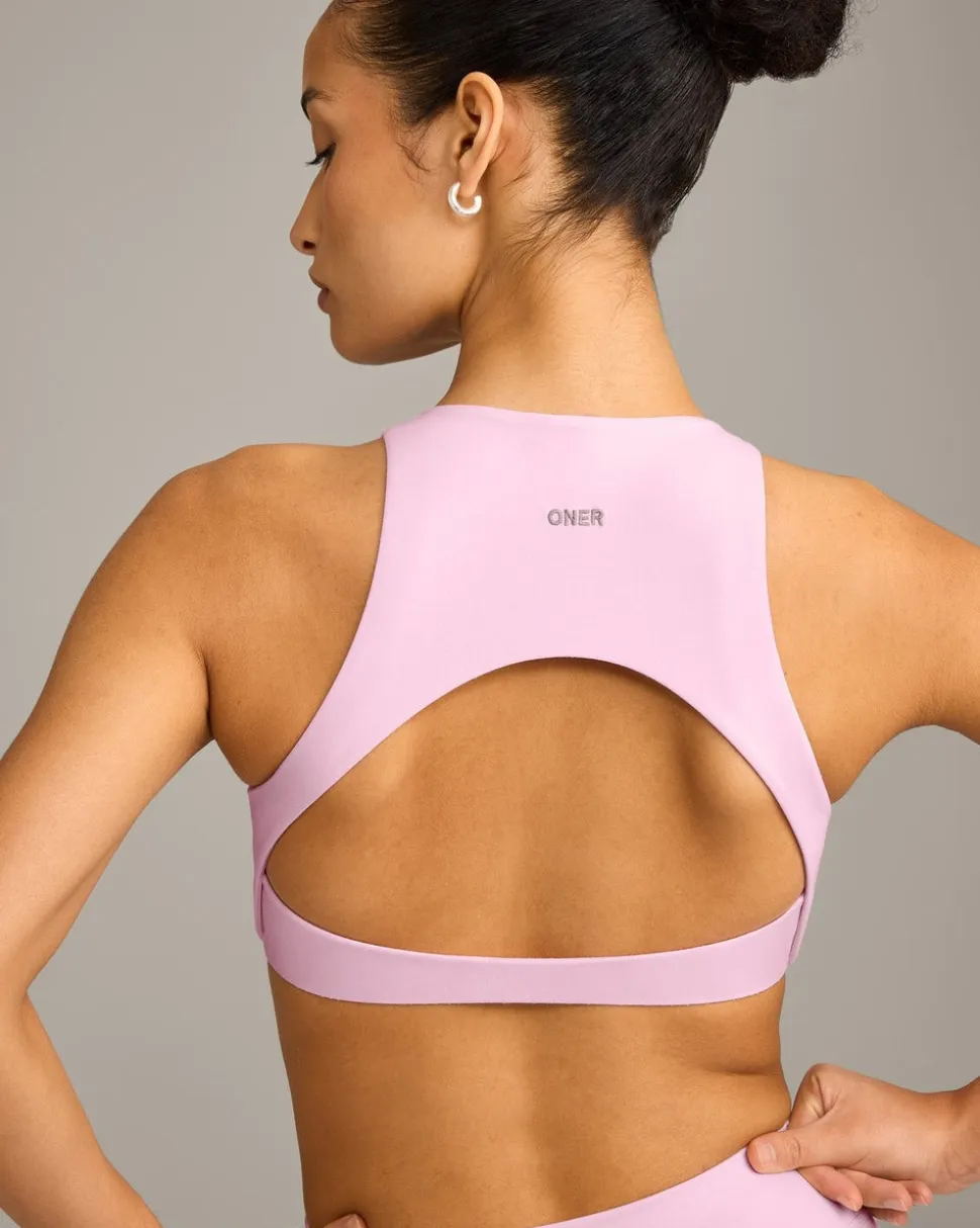 SoftMotion™ High Neck Sports Bra with Grey Logo