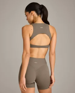 SoftMotion™ High Neck Sports Bra with Grey Logo