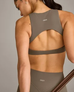 SoftMotion™ High Neck Sports Bra with Grey Logo