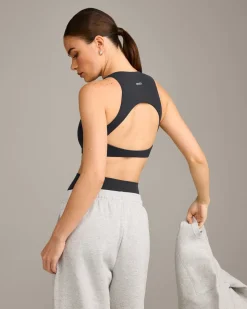 SoftMotion™ High Neck Sports Bra with Grey Logo
