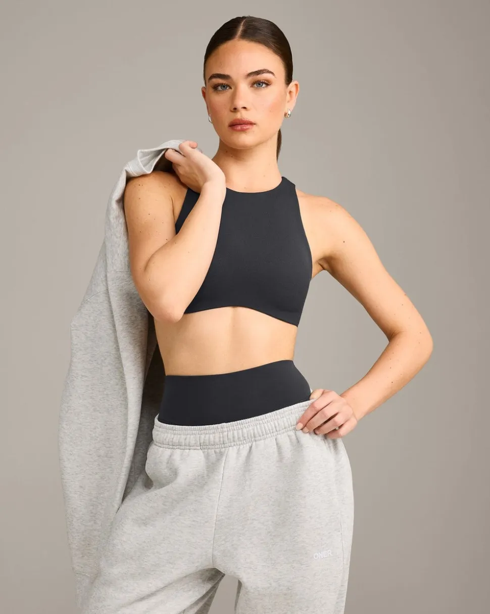 SoftMotion™ High Neck Sports Bra with Grey Logo