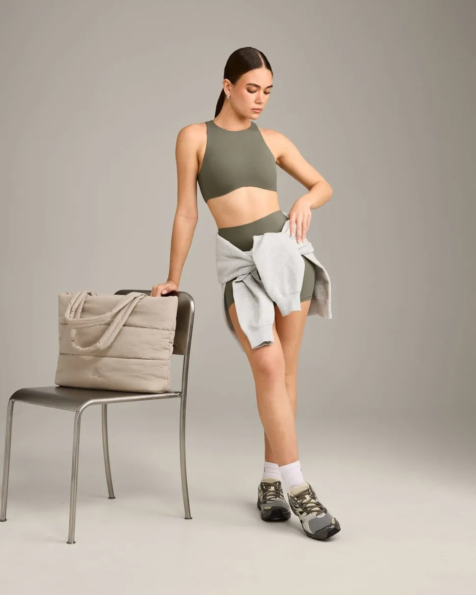 SoftMotion™ High Neck Sports Bra with Grey Logo