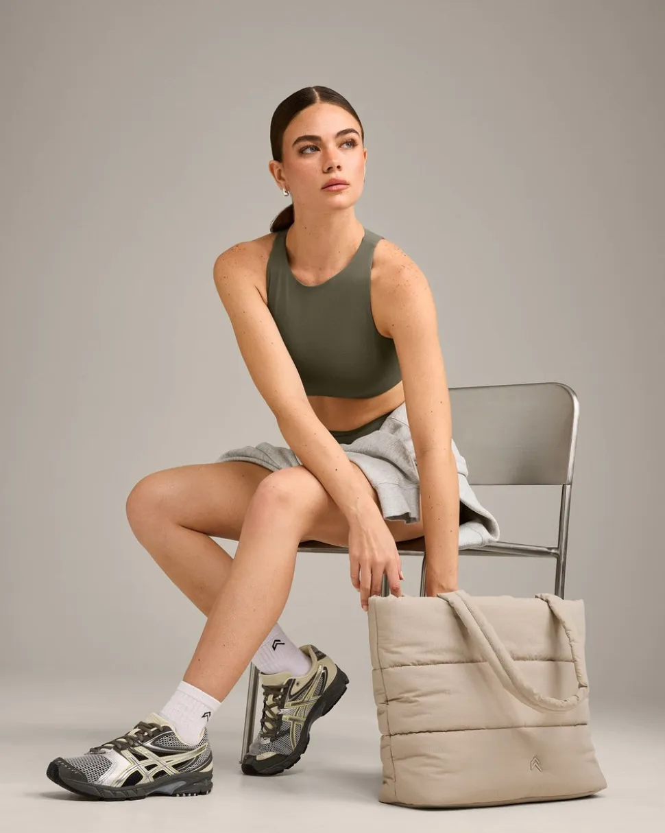 SoftMotion™ High Neck Sports Bra with Grey Logo
