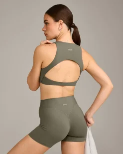 SoftMotion™ High Neck Sports Bra with Grey Logo