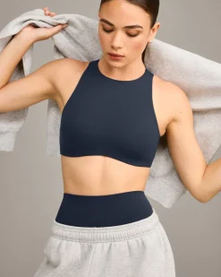 SoftMotion™ High Neck Sports Bra with Grey Logo
