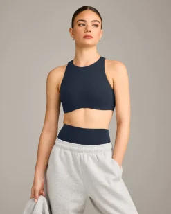 SoftMotion™ High Neck Sports Bra with Grey Logo