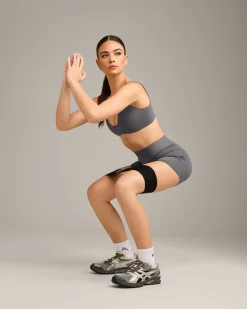 SoftMotion™ High Waisted Shorts 6" with Grey Logo