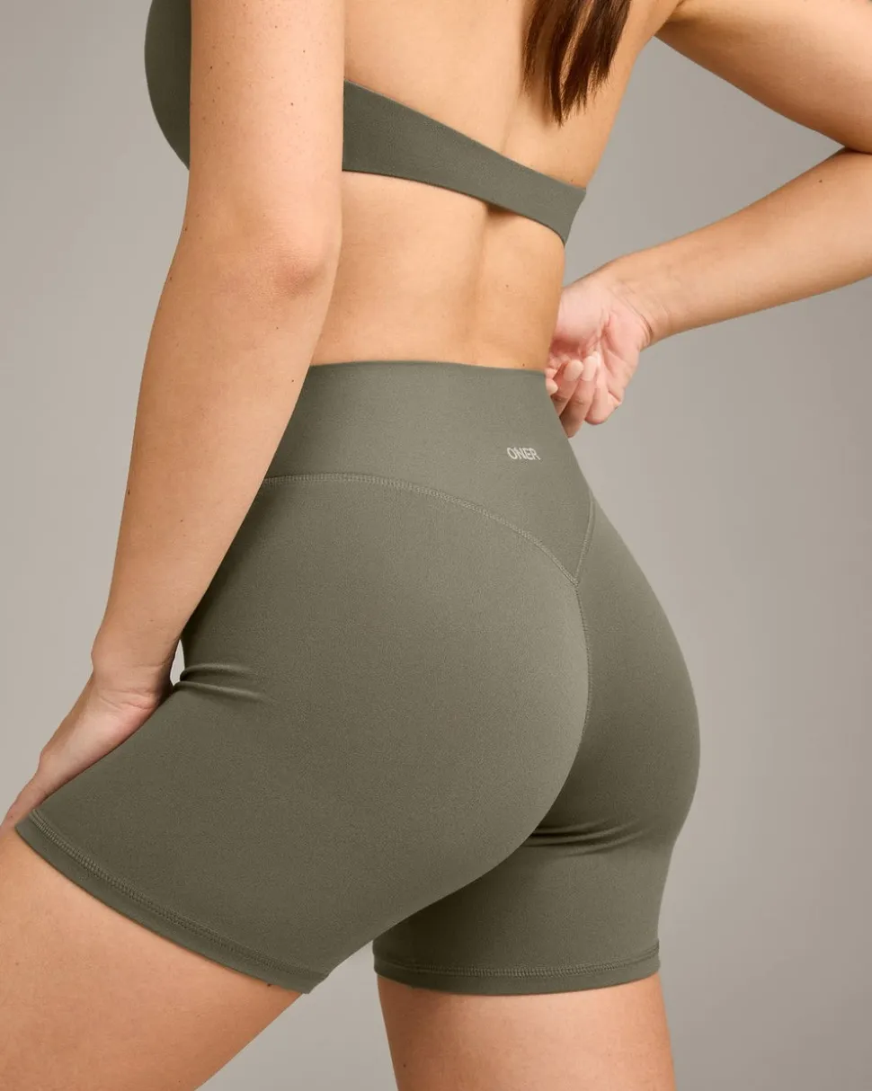 SoftMotion™ High Waisted Shorts 6" with Grey Logo