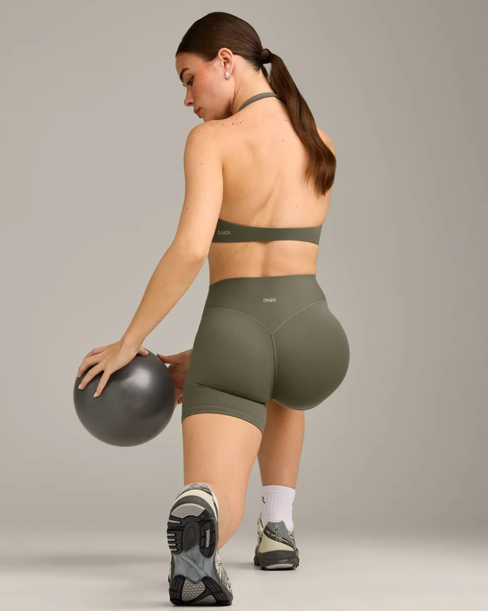SoftMotion™ High Waisted Shorts 6" with Grey Logo
