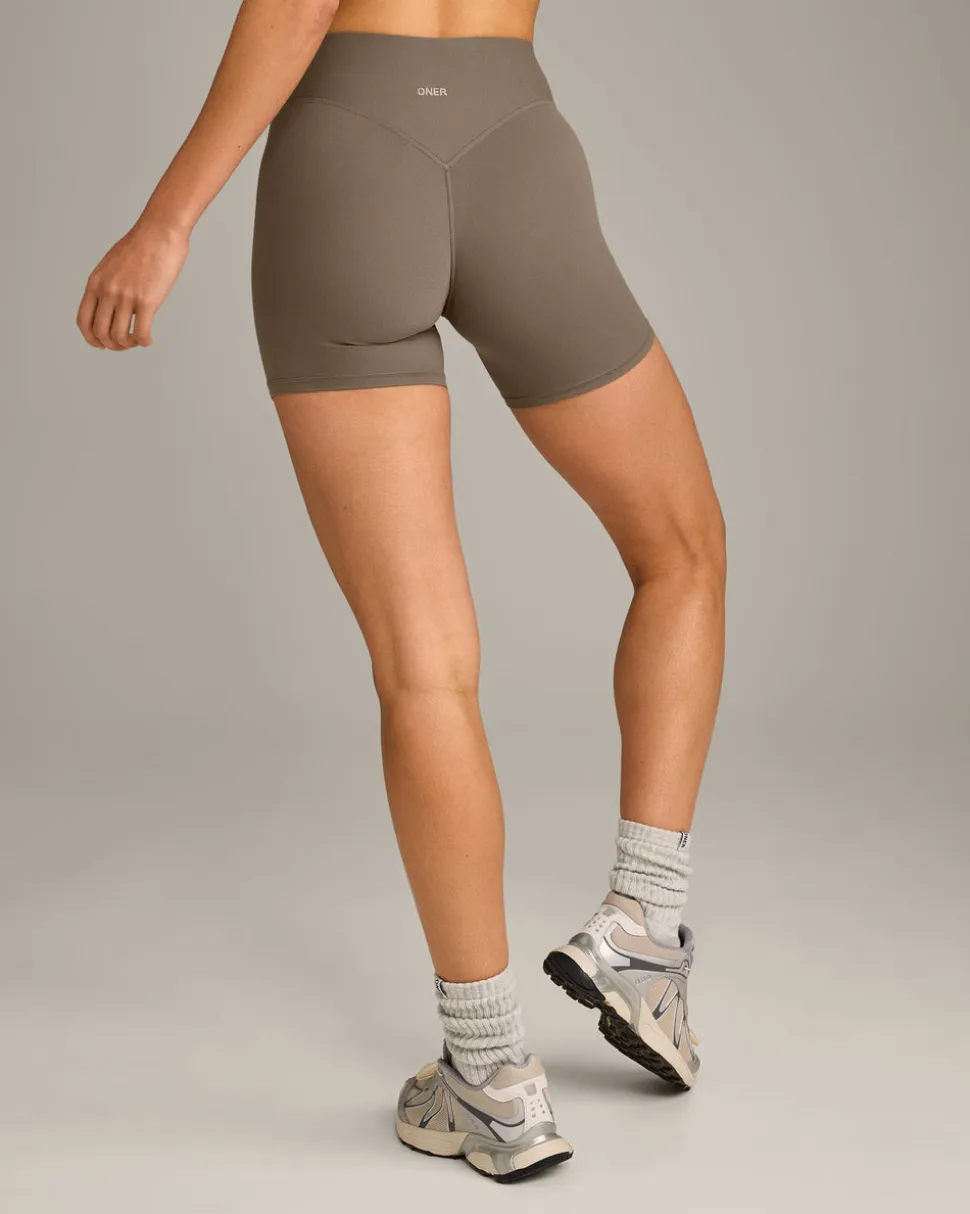 SoftMotion™ High Waisted Shorts 6" with Grey Logo