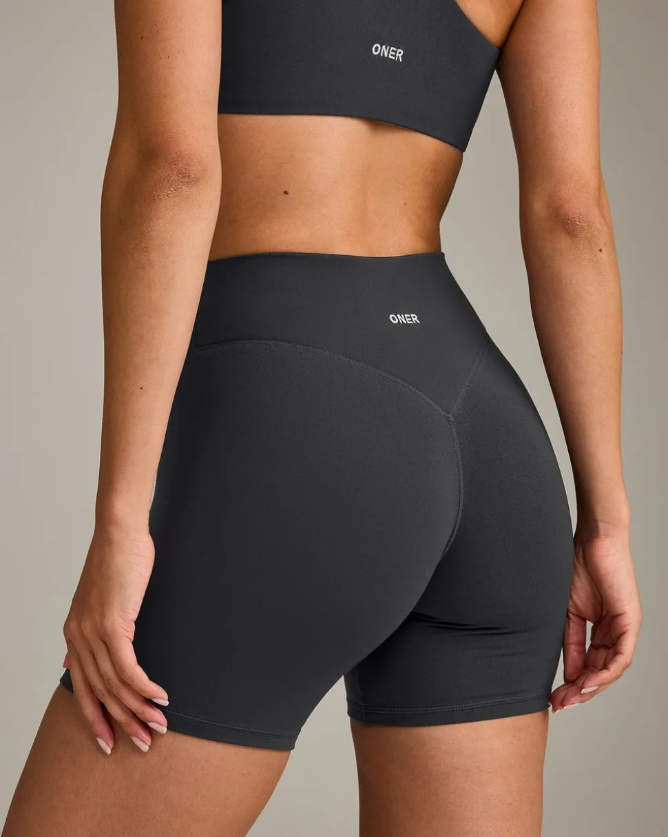 SoftMotion™ High Waisted Shorts 6" with Grey Logo