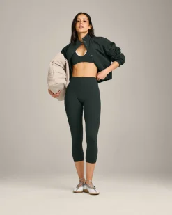 SoftMotion™ 3/4 Length Leggings with Grey Logo