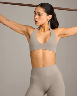 SoftMotion™ Minimal Halter Neck Bralette with White Logo
