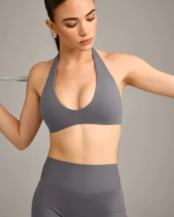 SoftMotion™ Minimal Halter Neck Bralette with Grey Logo