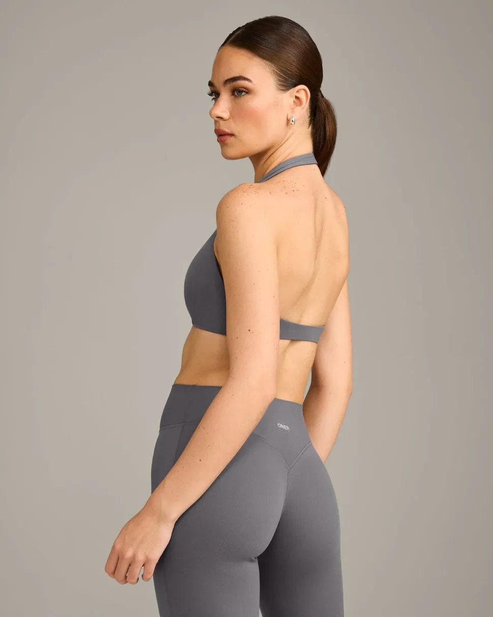 SoftMotion™ Minimal Halter Neck Bralette with Grey Logo